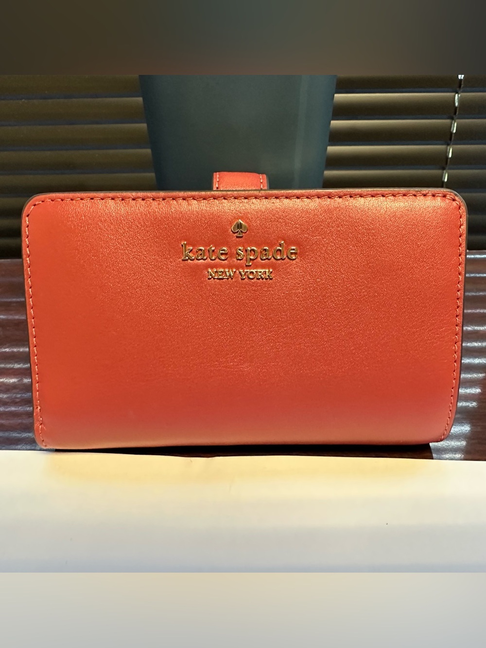 kate spade red jasper Leather Zip Continental Wallet with Gold Logo